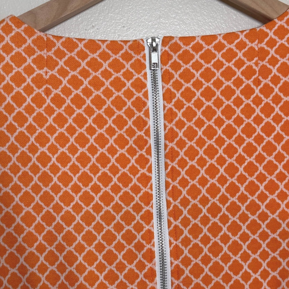 Tyler Boe Orange White Geometric Lattice Bell Sleeve Shift Dress Large 60s Retro - Picture 9 of 9
